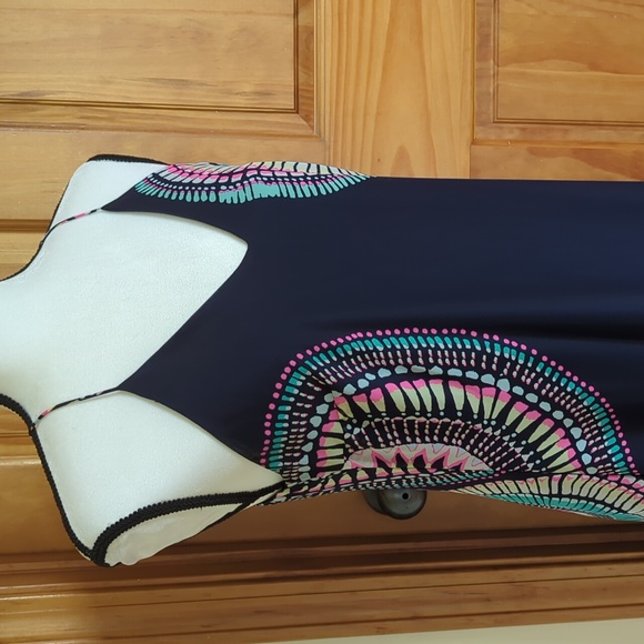 Old Navy T-Strap Chiffon Geometric Boho Maxi Dress S Blue Pink - Picture 5 of 16